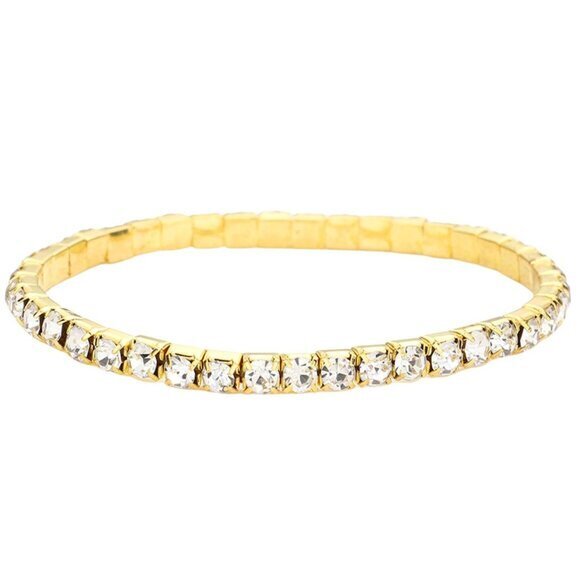 Crystal Rhinestone Bracelet Gold Stretch 1-Row - Picture 8 of 8